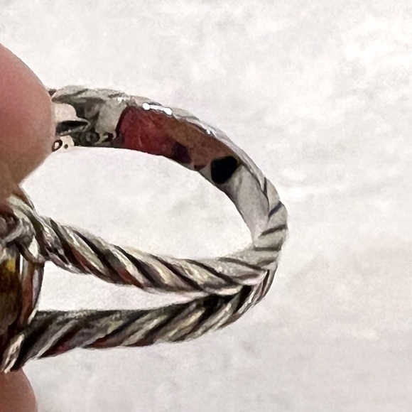 David Yurman Lemon Citrine Ring 925 Silver 15mm Cushion on Point Diamonds Sz 7.5 - Picture 6 of 9